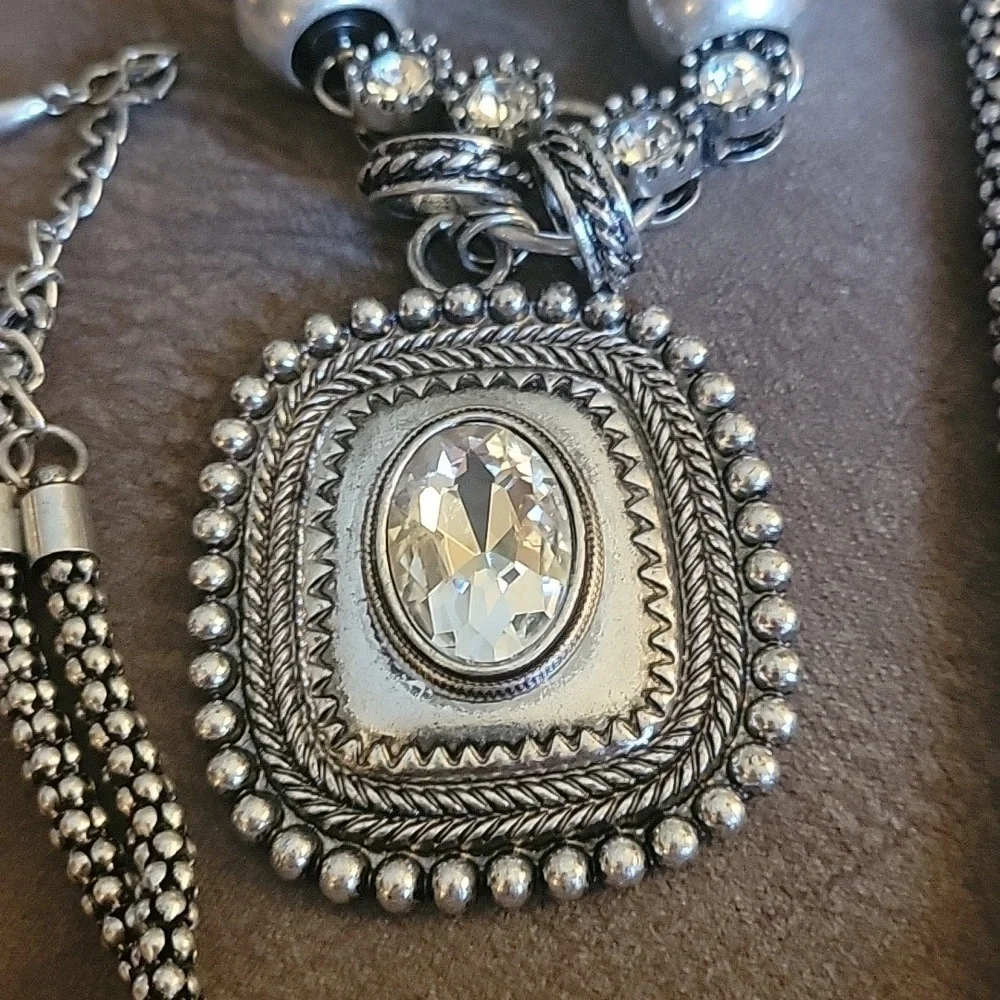 Vtg Chunky Chain Beaded Square Pendant Baddie Unisex Necklace - Picture 3 of 7